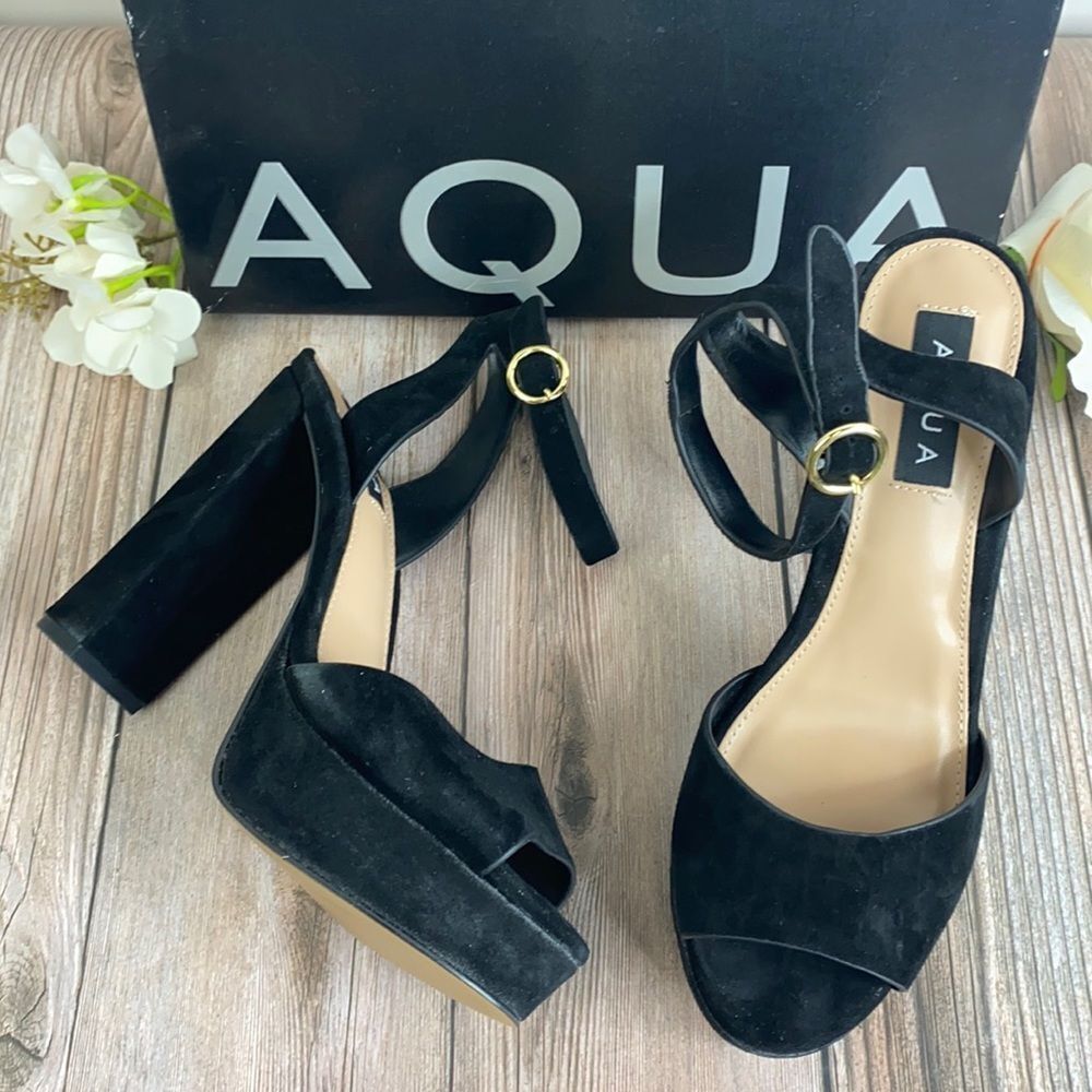 Aqua Black Suede Platform Sandal